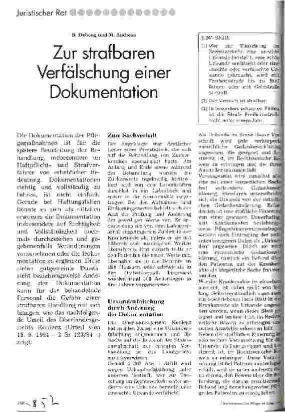 Vorschauseite 1: Zur strafbaren Verfälschung einer Dokumentation