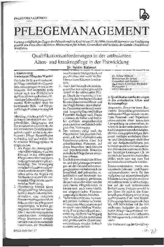 Vorschauseite 1: Qualifikationsanforderungen in der ambulanten Altenund Krankenpflege in der Entwicklung