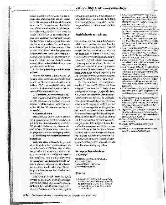 Vorschauseite 5: Strukturen der Überwachung und des Managements von Infektionskrankheiten in der EUund die Kontrolle von Krankheiten (ECDQ