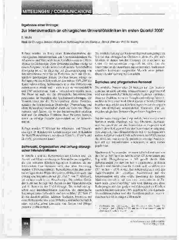 Vorschauseite 1: Zur Intensivmedizin an chirurgischen Universitätskliniken im ersten Quartal 2005