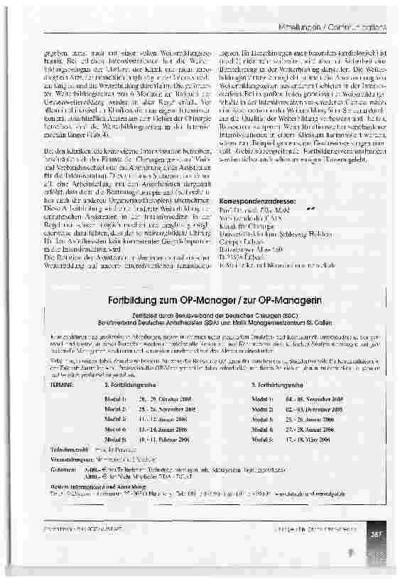 Vorschauseite 4: Zur Intensivmedizin an chirurgischen Universitätskliniken im ersten Quartal 2005
