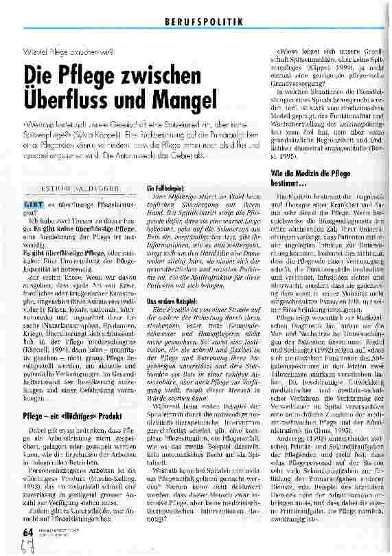 Vorschauseite 1: Die Pflege zwischen Überfluß und Mangel Wieviel Pflege brauchen wir?