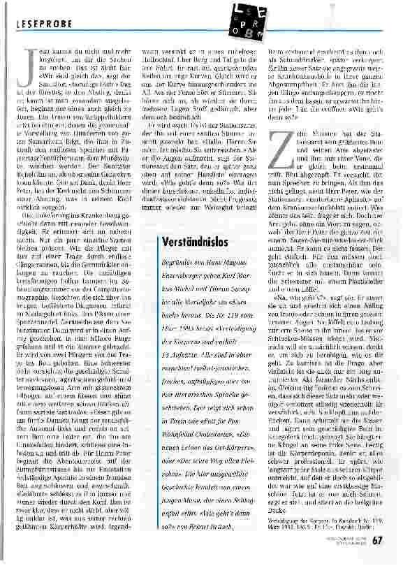 Vorschauseite 4: Die Pflege zwischen Überfluß und Mangel Wieviel Pflege brauchen wir?