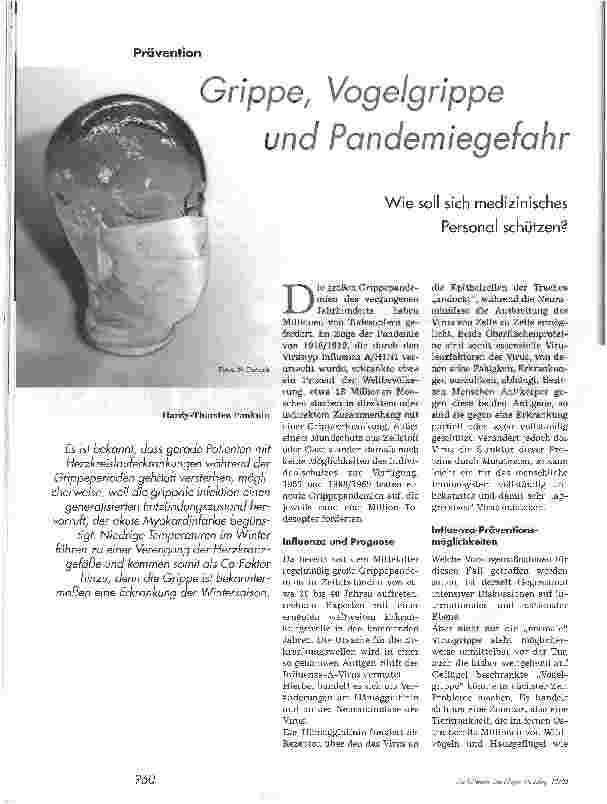 Vorschauseite 1: Grippe, Vogelgrippe und PandemiegefahrWie soll sich medizinisches Personal schützen?