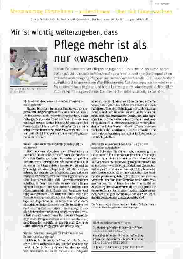 Vorschauseite 1: Mir ist wichtig weiterzugeben, dass Pflege mehr ist als nur «waschen»