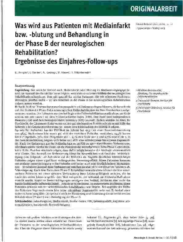 Vorschauseite 1: Was wird aus Patienten mit Mediainfarkt bzw. -blutung und Behandlung in der Phase B der neurologischen Rehabilitation? Ergebnisse des Einjahres-Follow-ups