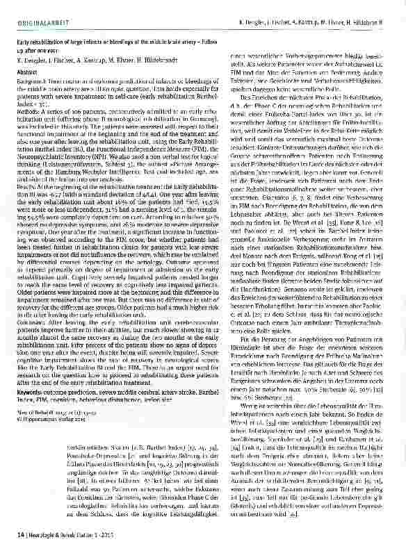 Vorschauseite 2: Was wird aus Patienten mit Mediainfarkt bzw. -blutung und Behandlung in der Phase B der neurologischen Rehabilitation? Ergebnisse des Einjahres-Follow-ups
