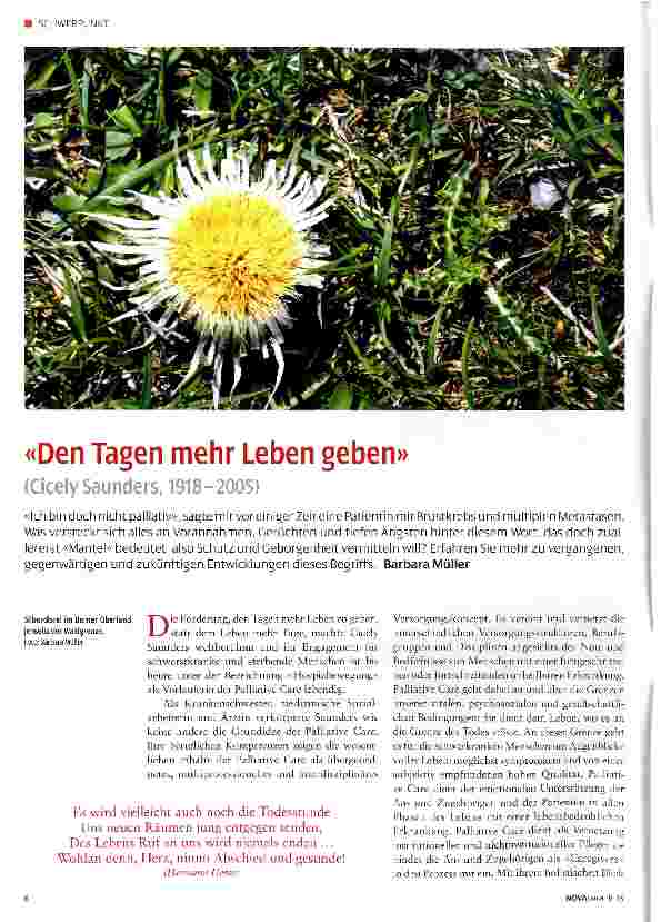 Vorschauseite 1: «Den Tagen mehr Leben geben»