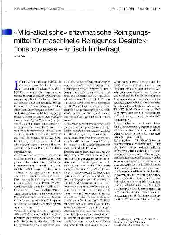Vorschauseite 1: «Mild-alkalische» enzymatische Reinigungsmittel für maschinelle Reinigungs-Desinfektionsprozesse - kritisch hinterfragt