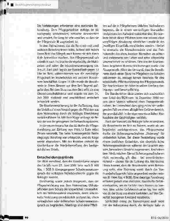 Vorschauseite 2: Pflicht zum Schutz der körperlichen Unversehrtheit von HeimbewohnernBGH vom 28.4.2005 (111 ZR 399/04)