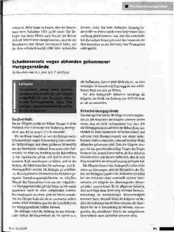 Vorschauseite 3: Pflicht zum Schutz der körperlichen Unversehrtheit von HeimbewohnernBGH vom 28.4.2005 (111 ZR 399/04)
