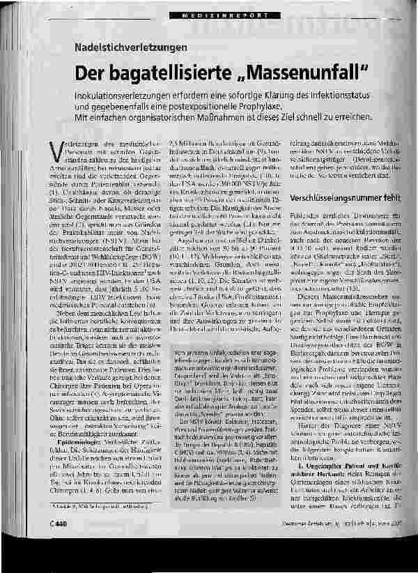Vorschauseite 1: Nadelstichverletzungen - Der bagatellisierte Massenunfall