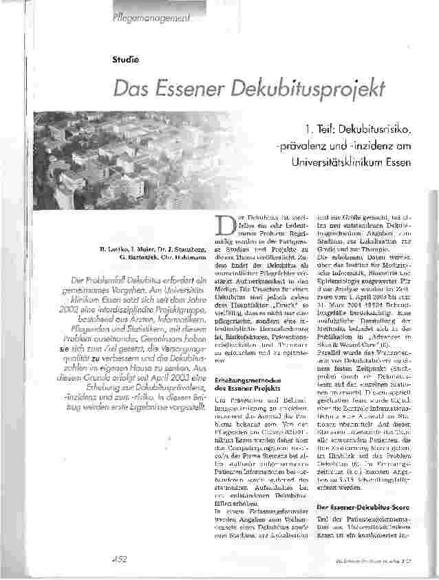 Vorschauseite 1: Das Essener Dekuhitusprojekt1. Teil: Dekubitusrisiko, -prävalenz und -inzidenz amUniversitätsklinikum Essen