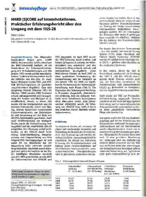 Vorschauseite 1: HARD (S)CORE auf Intensivstationen. Praktischer Erfahrungsbericht über den Umgang mit dem TISS-28