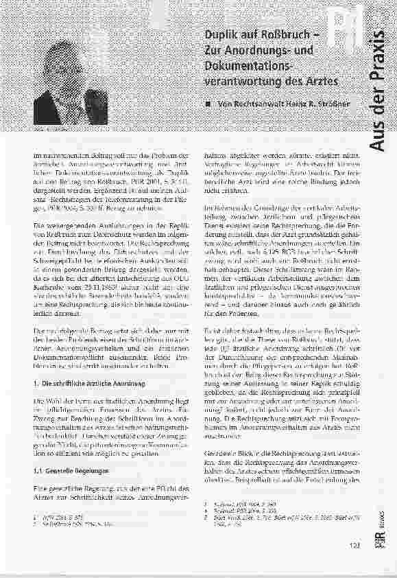 Vorschauseite 1: Duplik auf Roßbruch - Zur Anordnungsund Dokumentations-verantwortung des Arztes
