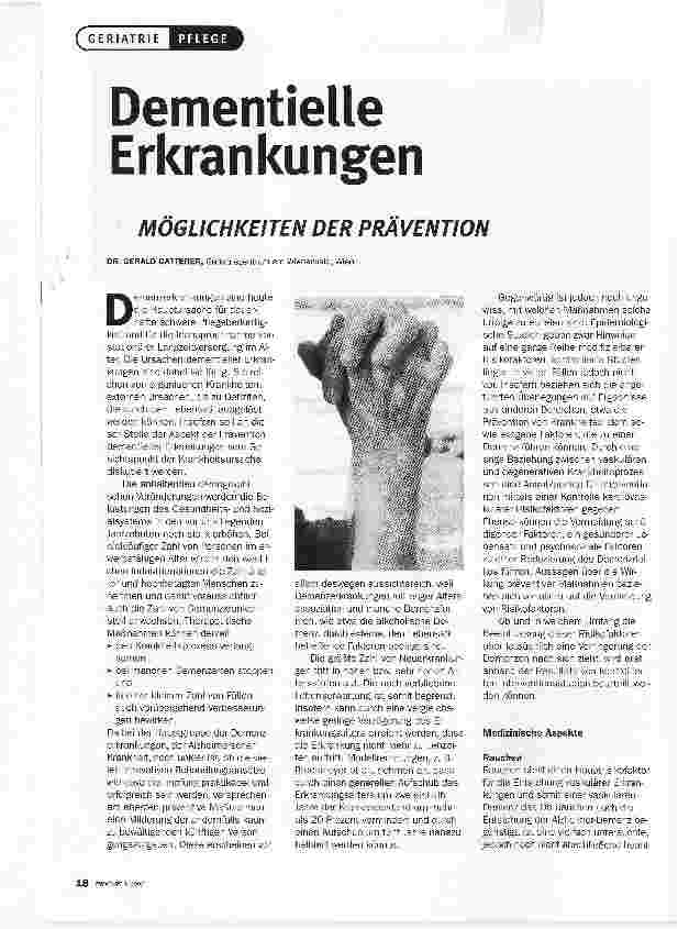 Vorschauseite 1: Dementielle ErkrankungenMÖGLICHKEITEN DER PRÄVENTION