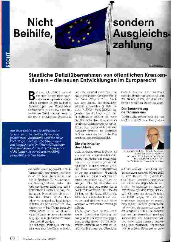 Vorschauseite 1: Nicht Beihilfe, sondern AusgleichsZahlungStaatliche Defizitübernahmen von öffentlichen Krankenhäusern - die neuen Entwicklungen im Europarecht