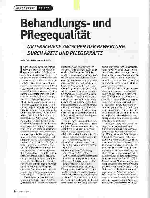 Vorschauseite 1: Behandlungsund PflegequalitätUNTERSCHIEDE ZWISCHEN DER BEWERTUNG DURCH ÄRZTE UND PFLEGEKRÄFTE