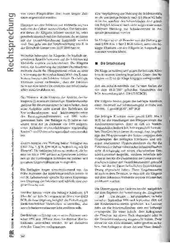 Vorschauseite 3: Haftung des Klinikträgers für fehlerhaftes Verhalten des Pflegepersonals einer Kinderintensivstation