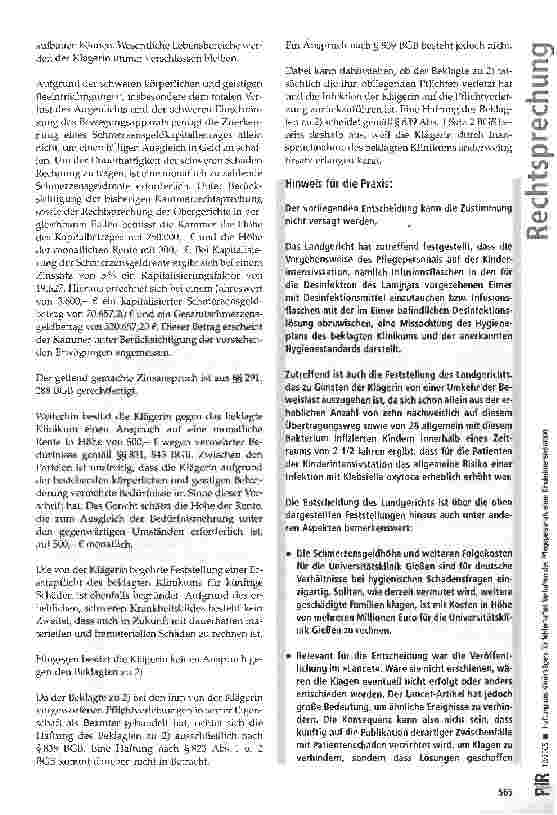 Vorschauseite 6: Haftung des Klinikträgers für fehlerhaftes Verhalten des Pflegepersonals einer Kinderintensivstation