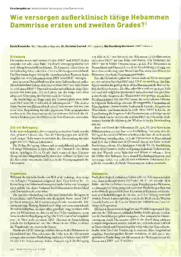 Vorschauseite 1: Wie versorgen außerklinisch tätige Hebammen Dammrisse ersten und zweiten Grades?