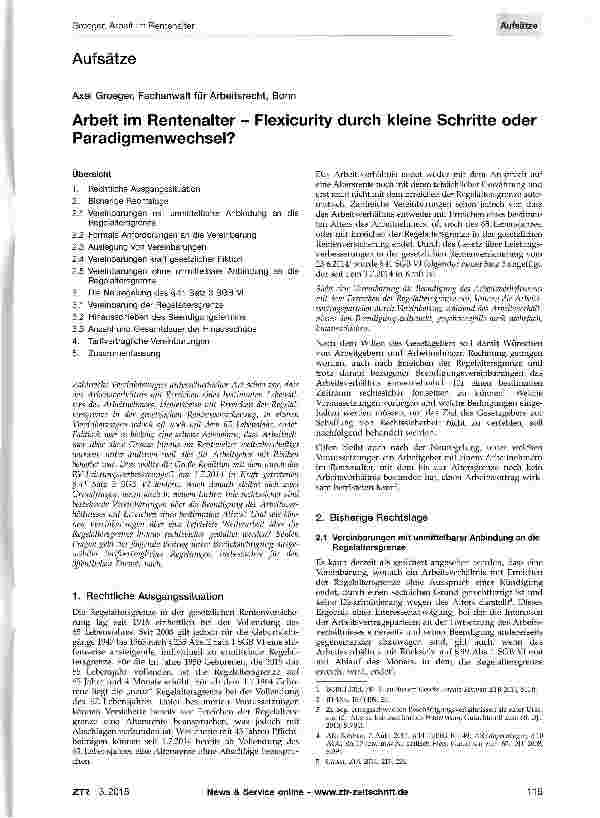 Vorschauseite 1: Arbeit im Rentenalter - Flexicurity durch kleine Schritte oder Paradigmenwechsel?