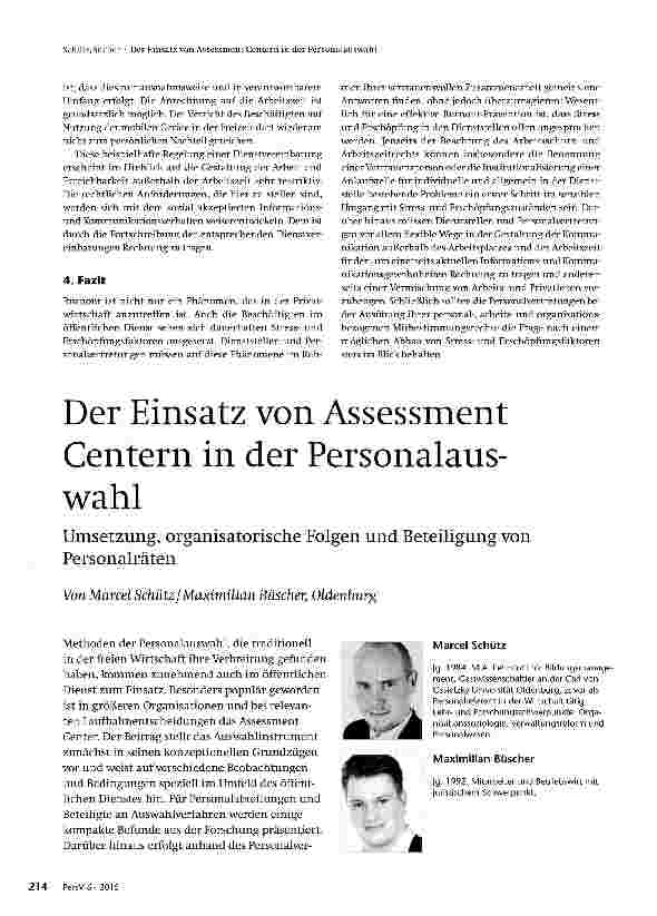 Vorschauseite 1: Der Einsatz von Assessment Centern in der Personalauswahl