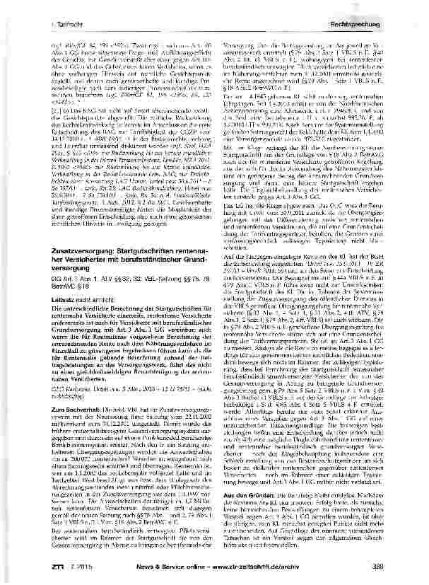 Vorschauseite 1: Zusatzversorgung: Startgutschriften rentennaher Versicherter mit berufsständischer Grundversorgung GG Art. 3 Abs. 1, ATV §§ 32, 33; VBL-Satzung §§ 78, 79; BetrAVD§18