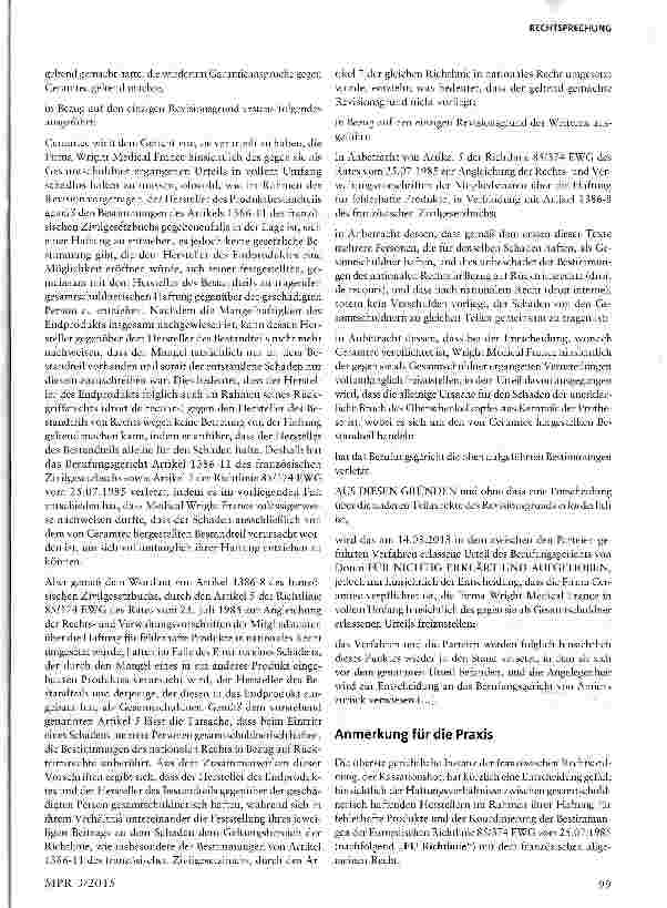Vorschauseite 2: Schadensersatz zwischen Herstellern im Rahmen ihrer gesamtschuldnerischen Haftung für fehlerhafte ProdukteArt. 5 Richtlinie 85/374 EWG