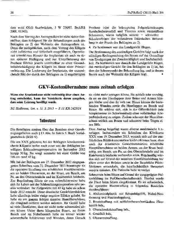 Vorschauseite 1: GKV-Kostenübernahme muss zeitnah erfolgen