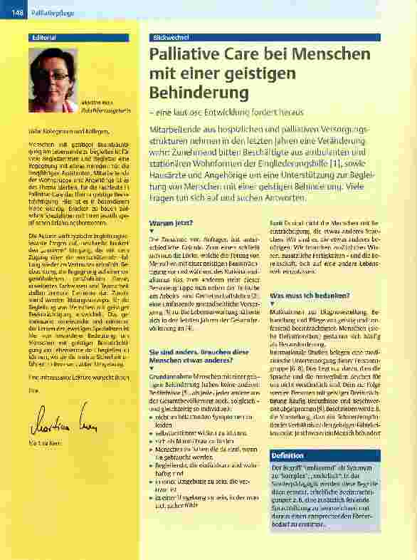 Vorschauseite 1: Palliative Care bei Menschen mit einer geistigen Behinderung