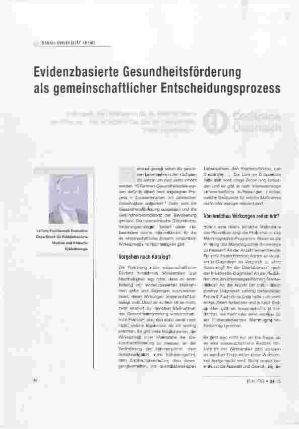 Vorschauseite 1: Evidenzbasierte Gesundheitsförderung als gemeinschaftlicher Entscheidungsprozess