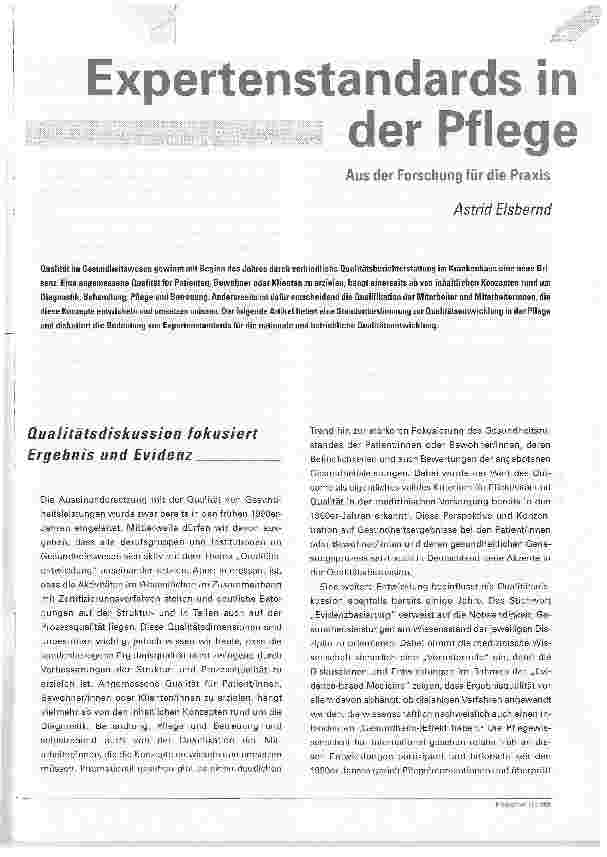 Vorschauseite 1: Expertenstandards in der Pflege. Aus der Forschung für die Praxis