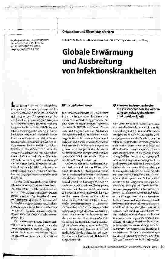 Vorschauseite 1: Globale Erwärmung und Ausbreitungvon Infektionskrankheiten