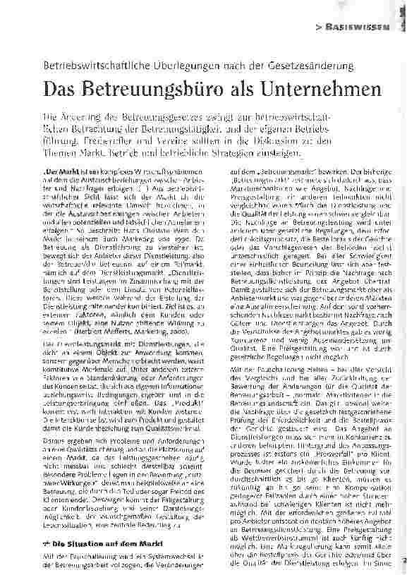 Vorschauseite 1: Das Betreuungsbüro als Unternehmen
