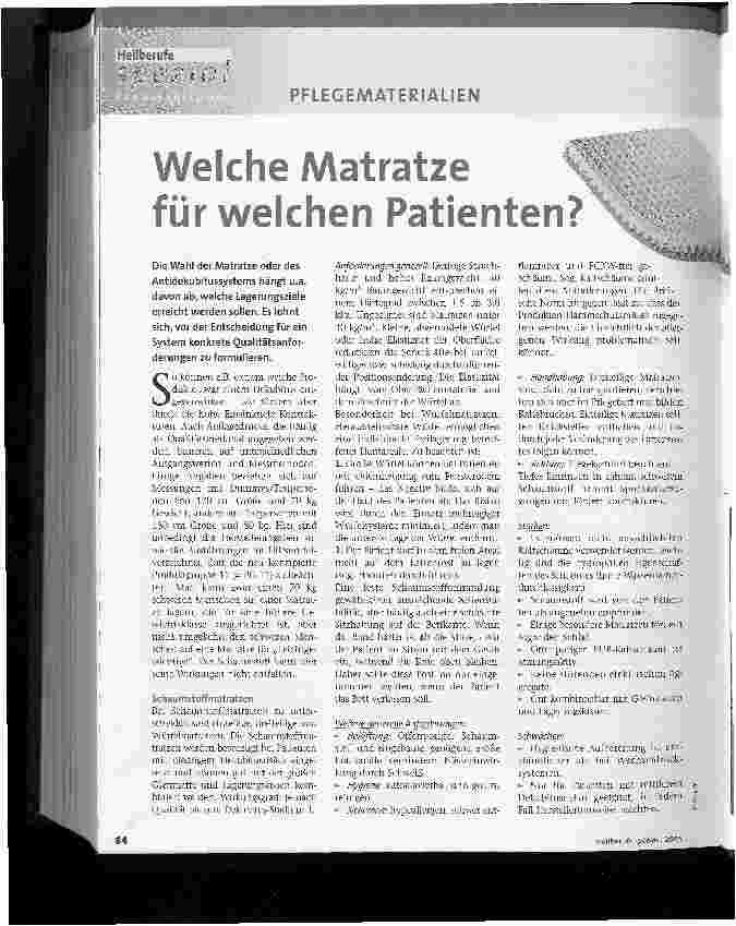 Vorschauseite 1: Welche Matratze für welchen Patienten?