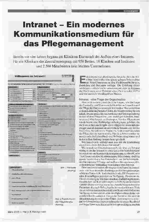 Vorschauseite 1: Intranet - Ein modernes Kommunikationsmedium fürdas Pflegemanagement