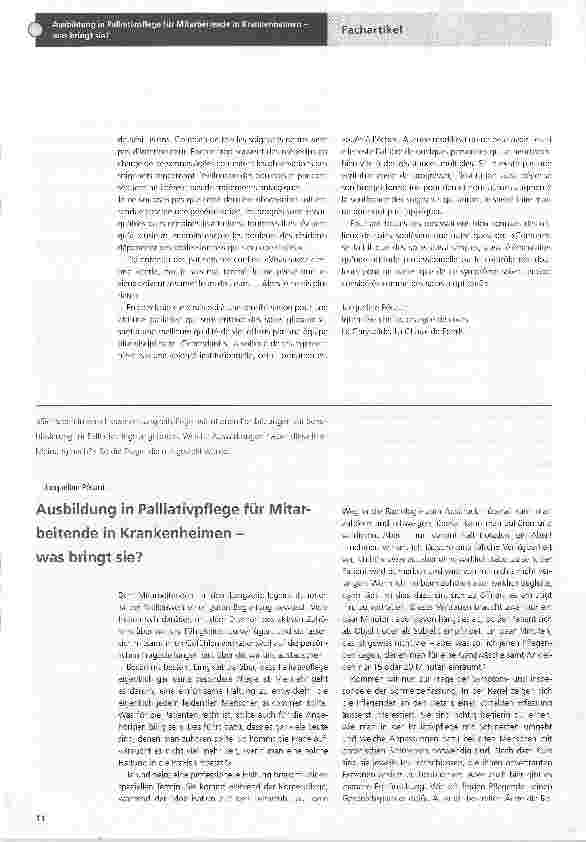 Vorschauseite 1: Ausbildung in Palliativpflege für Mitarbeitende in Krankenheimen -was bringt sie?