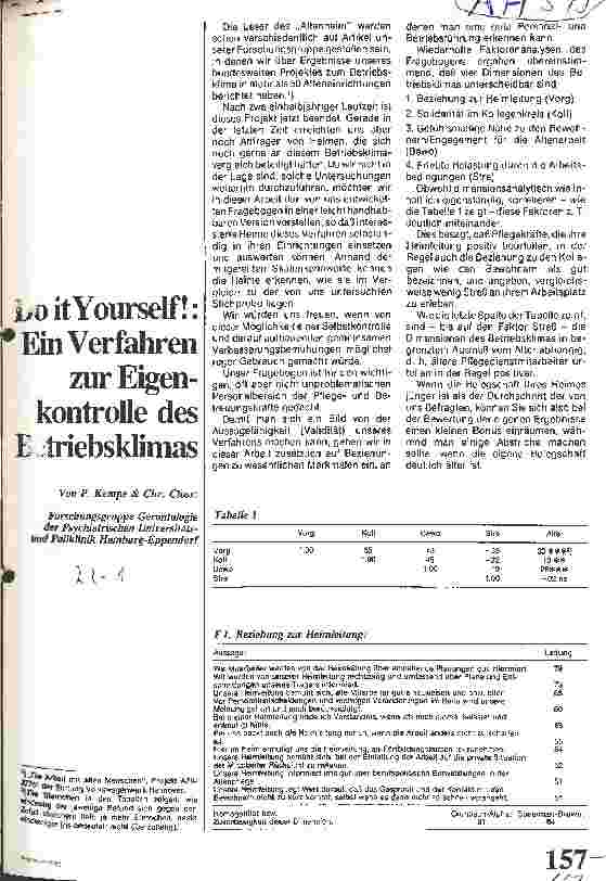 Vorschauseite 1: Do it Yourself!: Ein Verfahren zur Eigenkontrolle des Betriebsklimas Forschungsgruppe Gerontologie d. Psychiatr. Uni-u. Polyklinik Hamburg
