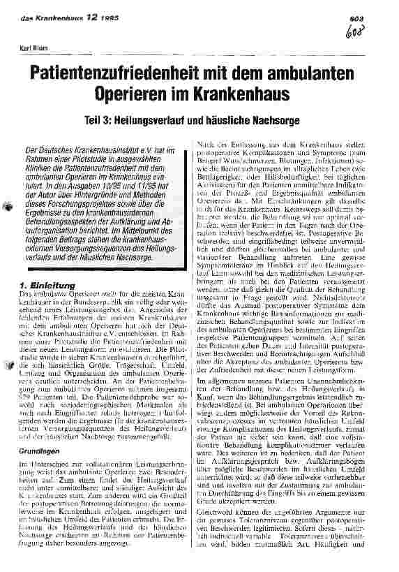 Vorschauseite 1: Patientenzufriedenheit mit dem ambulanten Operieren im Krankenhaus Teil 3: Heilungsverlauf und häusliche Nachsorge