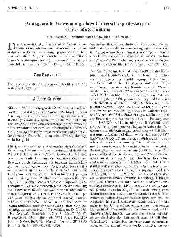 Vorschauseite 1: Amtsgemäße Verwendung eines Universitätsprofessors anUniversitätsklinikum
