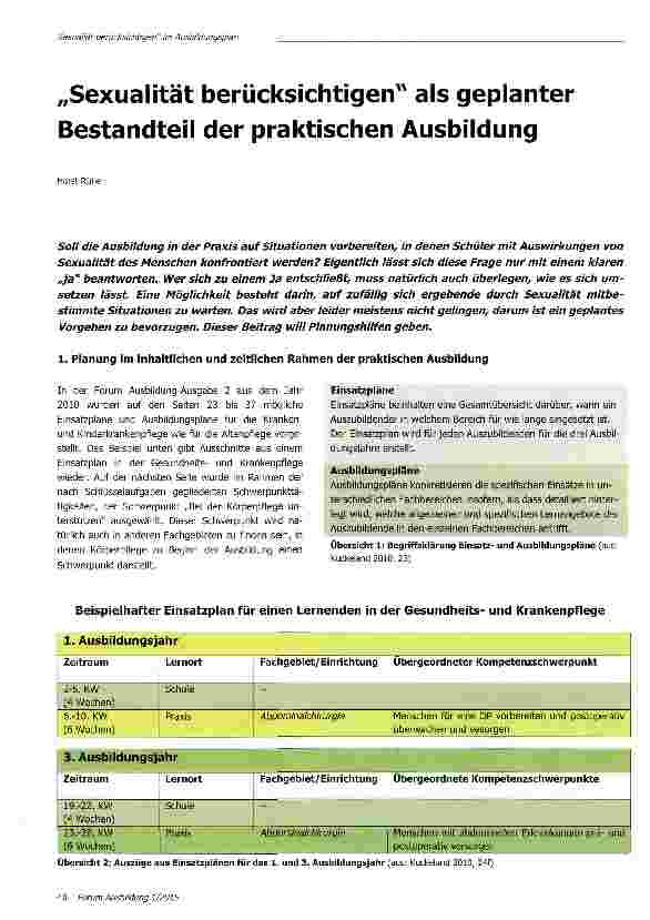 Vorschauseite 1: „Sexualität berücksichtigen als geplanter Bestandteil der praktischen Ausbildung