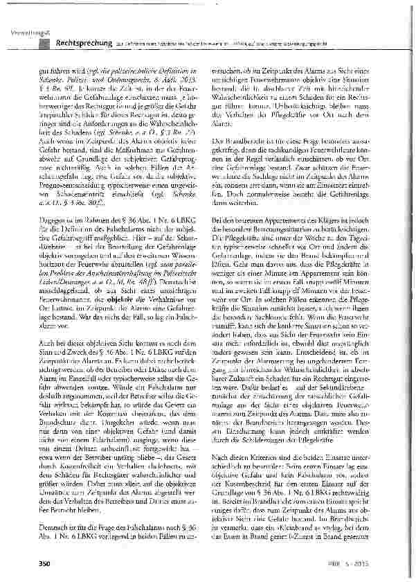 Vorschauseite 4: Zur Definition eines Falschalarms bei der Feuerwehr im Hinblick auf eine spätere Kostentragungspflicht