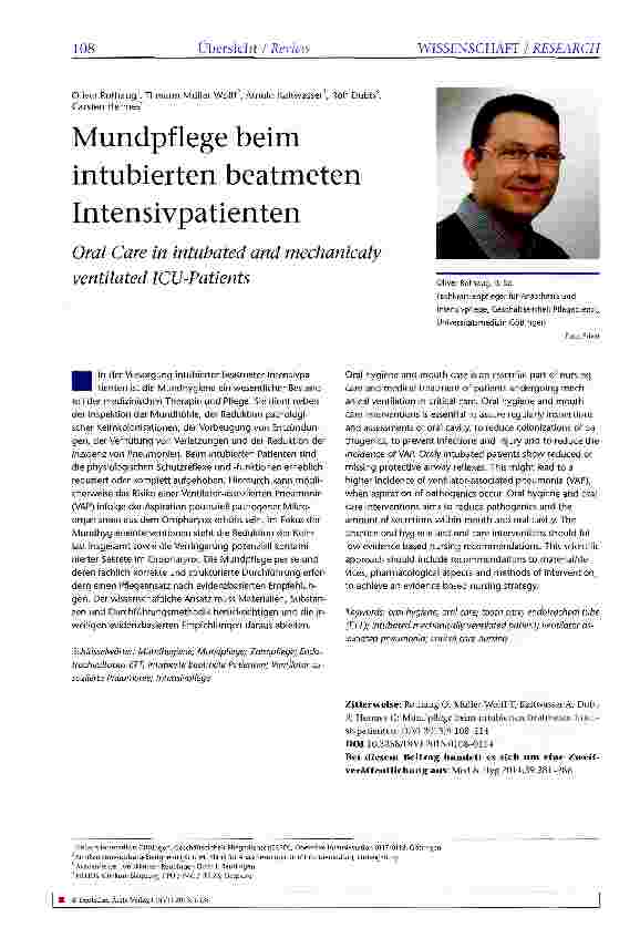 Vorschauseite 1: Mundpflege beim intubierten beatmeten Intensivpatienten