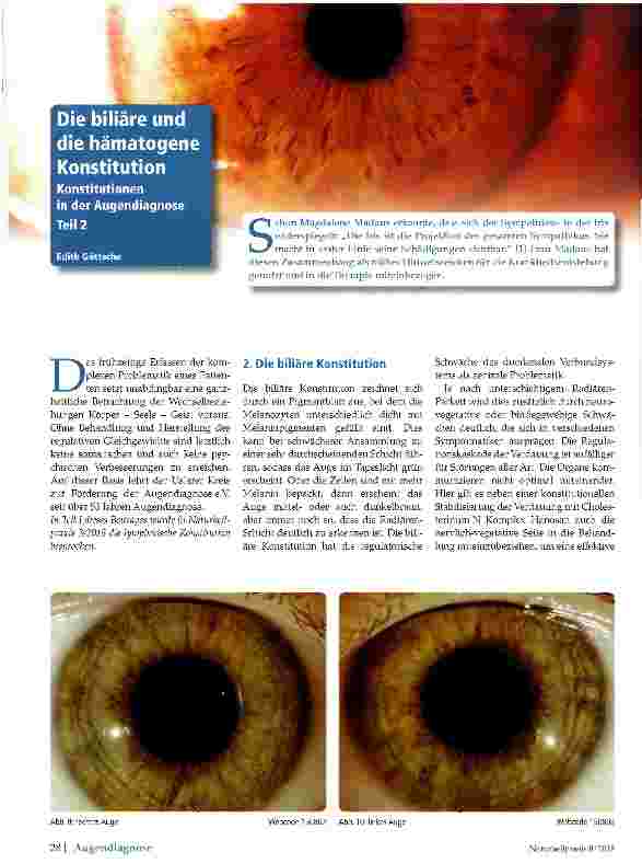 Vorschauseite 1: Die biliäre und die hämatogene Konstitution Konstitutionen in der Augendiagnose Teil 2