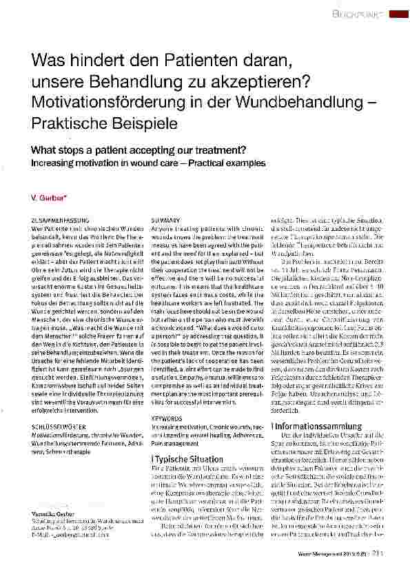 Vorschauseite 1: Was hindert den Patienten daran, unsere Behandlung zu akzeptieren? Motivationsförderung in der Wundbehandlung Praktische Beispiele