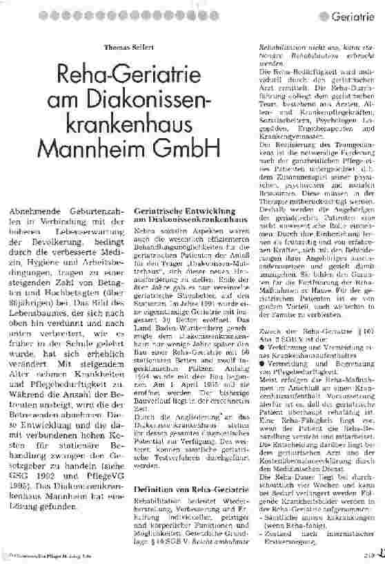 Vorschauseite 1: Reha-Geriatrie am Diakonissenkrankenhaus Mannheim GmbH