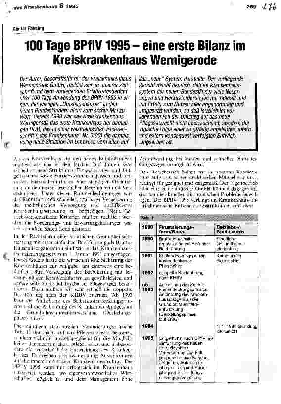 Vorschauseite 1: 100 Tage BPlfV 1995 - eine erste Bilanz im Kreiskrankenhaus Werningerode