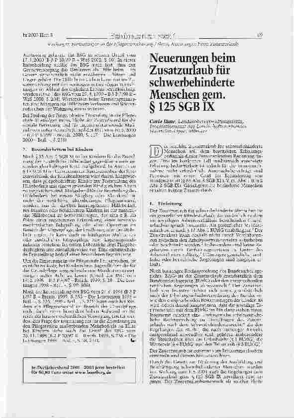 Vorschauseite 1: Neuerungen beim Zusatzurlaub für schwerbehinderte Menschen gem. § 125 SGB IX
