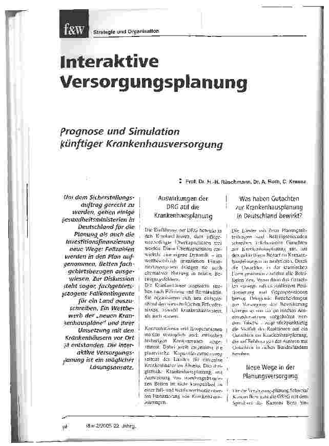 Vorschauseite 1: Interaktive VersorgungsplanungPrognose und Simulation künftiger Krankenhausversorgung